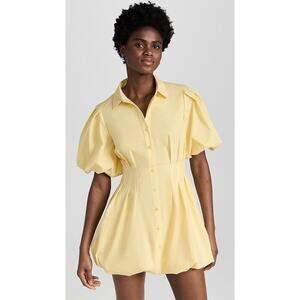 SIMKHAI Cleo Balloon Pintuck Mini Dress Collared Sulfur Yellow- 4